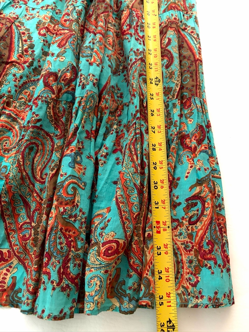 Ralph Lauren Vintage Boho Paisley Print Blue Flowy Low Rise Maxi Skirt Cotton 1X - Picture 14 of 16